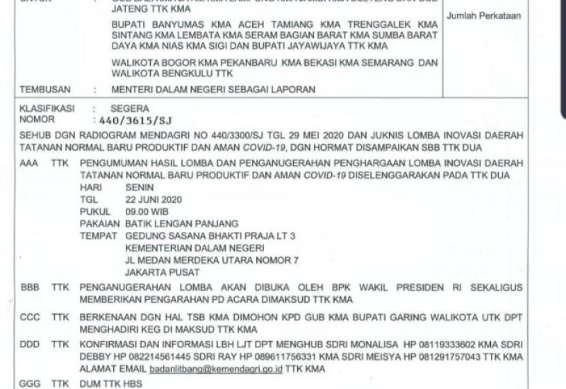 Pemkot Bengkulu Raih Penghargaan Inovasi Daerah dari Kemendagri