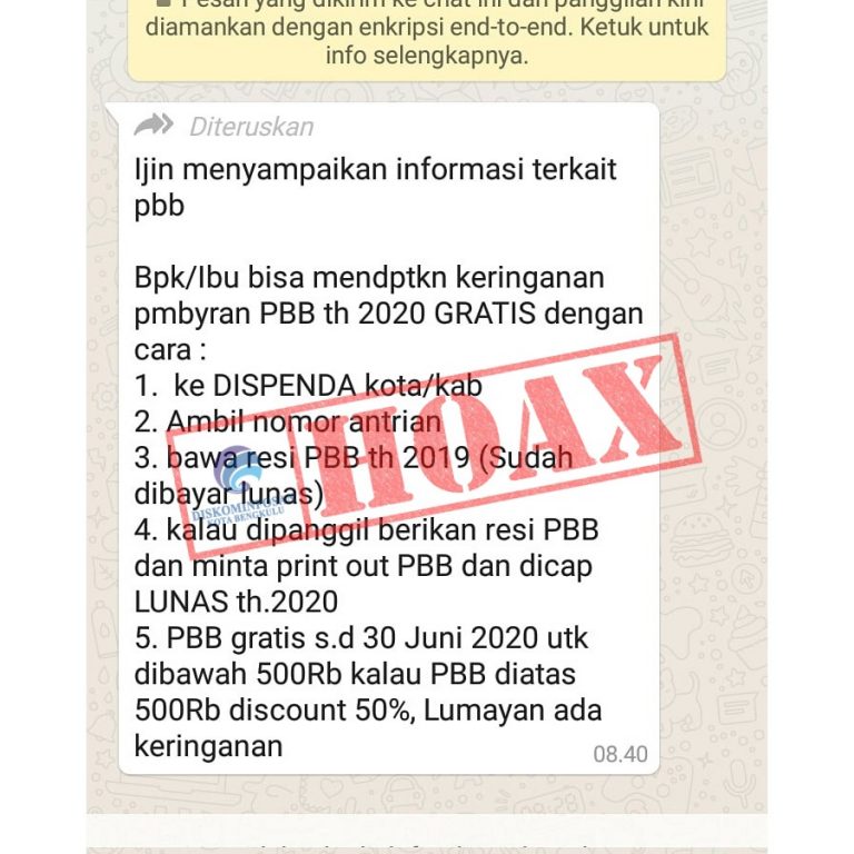 Masih Suasana Pandemi, Beredar Hoax Keringanan Pembayaran PBB