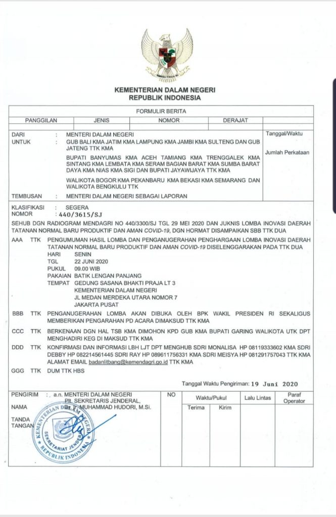 Pemkot Bengkulu Raih Penghargaan Inovasi Daerah dari Kemendagri